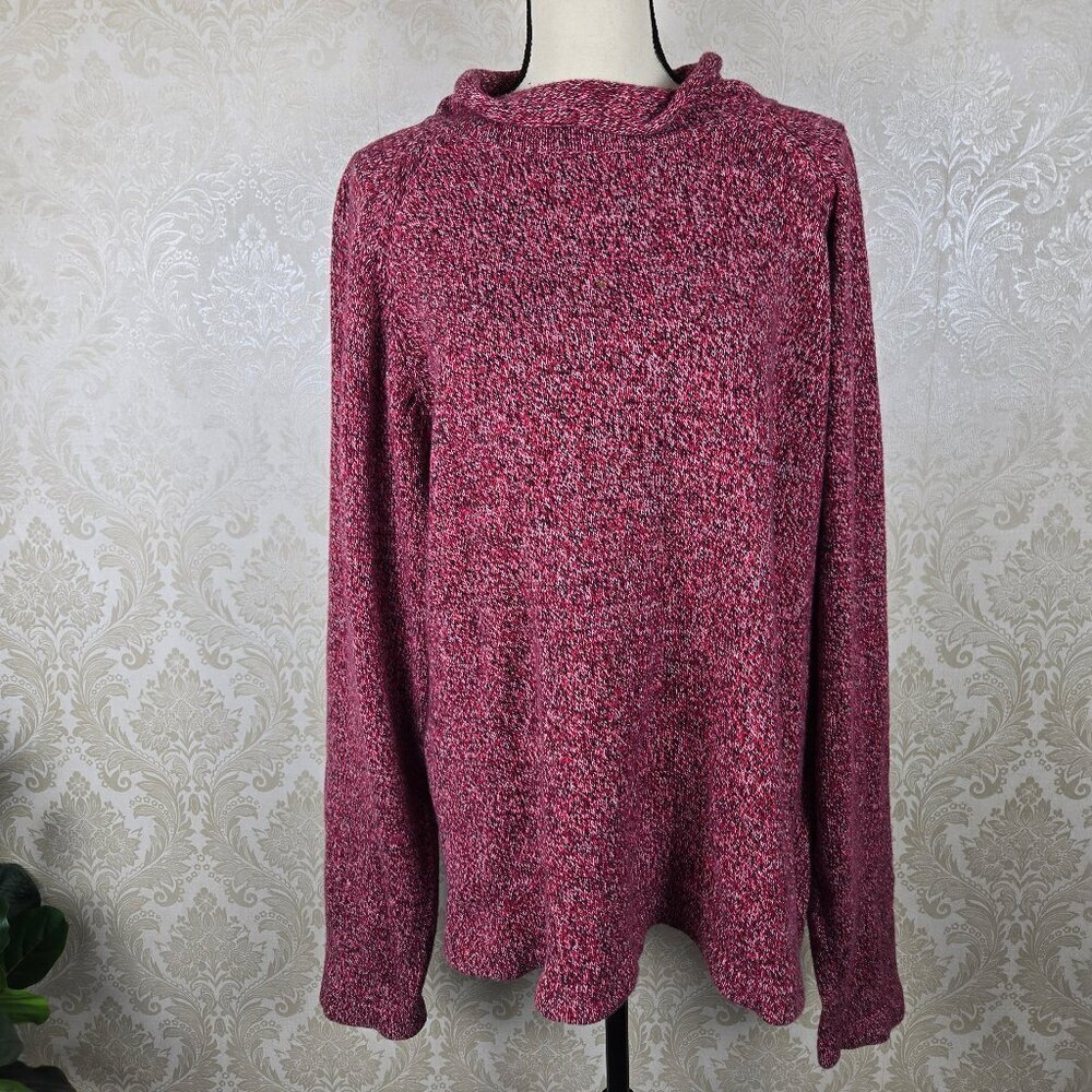 Neiman Marcus Size XL Red Black White Combed Cotton Sweater Relaxed Turtleneck
